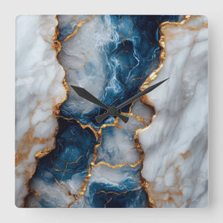 Blue & Gold Marble Square Wall Clock  Fyrkantig Klocka