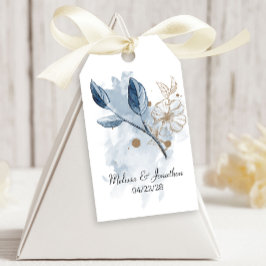 Blue Gold Modern Floral Elegant Wedding Presentetikett