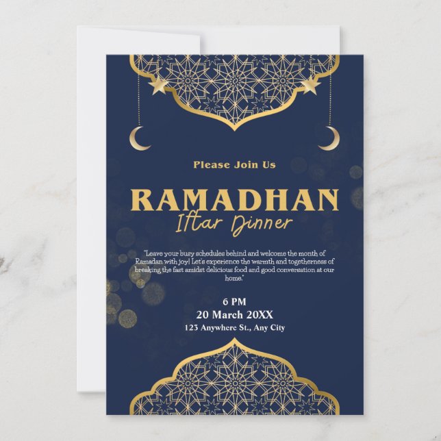Blue Gold Modern Iftar Middagsinbjudan Inbjudningar (Framsida)