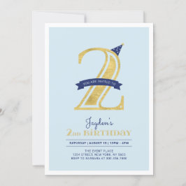Blue & Gold |  Pojkens 2-års födelsedagsfest Inbjudningar