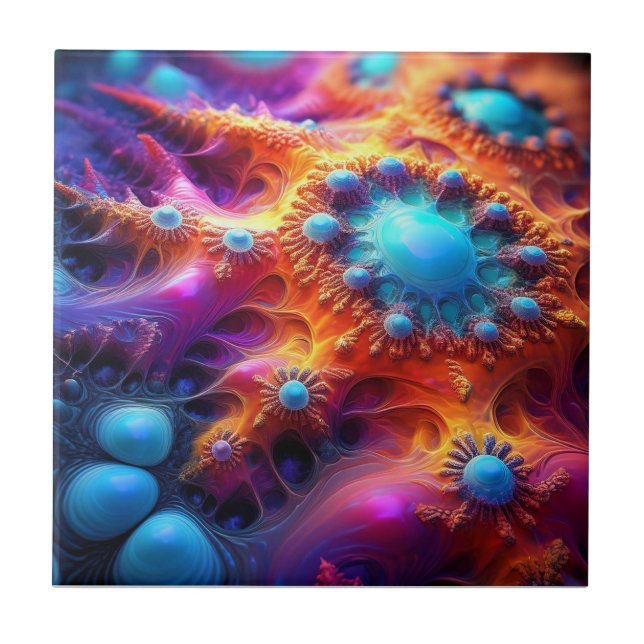 Blue Gold & Purple Psychedelic Fractal Kakelplatta (Framsidan)