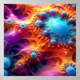 Blue Gold & Purple Psychedelic Fractal Poster
