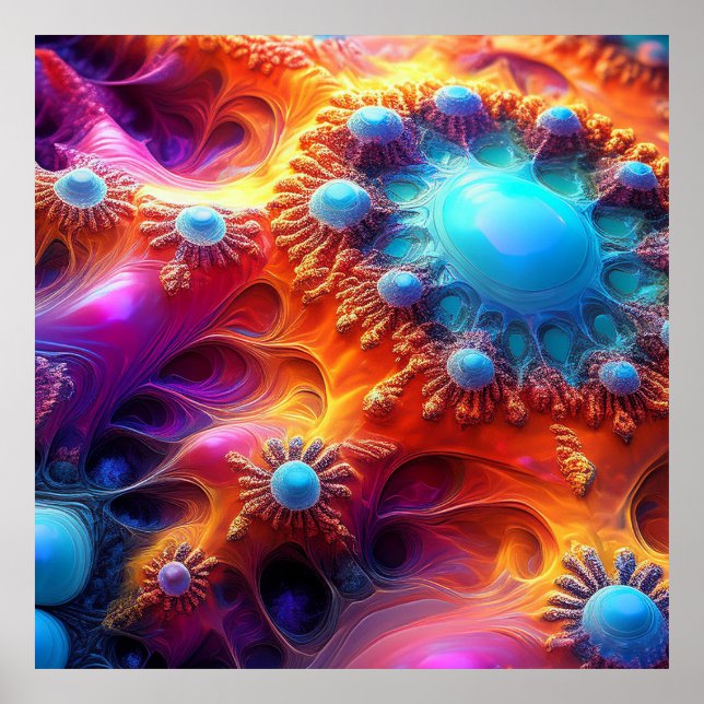 Blue Gold & Purple Psychedelic Fractal Poster (Framsidan)