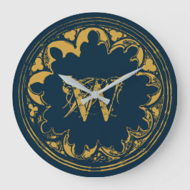 Blue & Gold Rustic Vintage Distressed Monogram Stor Klocka