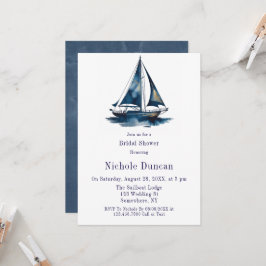 Blue & Gold Sailboat Nautical Bridal Shower Inbjudningar