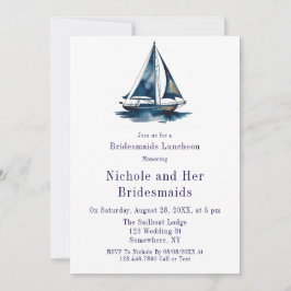 Blue & Gold Sailboat Nautical Bridesmaids Luncheon Inbjudningar