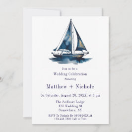Blue & Gold Sailboat Nautical Wedding Celebration Inbjudningar