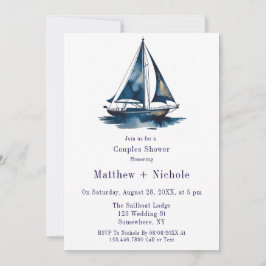 Blue & Gold Sailboat Nautical Wedding Shower Inbjudningar
