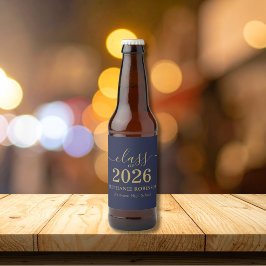 Blue Gold Script Klass 2026 Examenfest Ölflaska Etikett