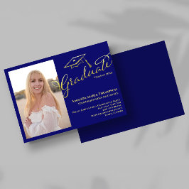 Blue Gold Script Photo Graduation Party Invite Inbjudningar