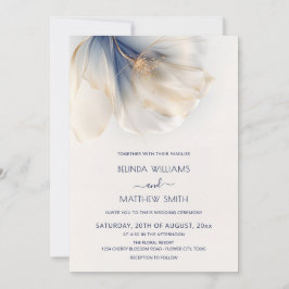 Blue Gold Smoky Watercolor Flower Wedding Inbjudningar