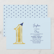 Blue & Gold | Söt Modern Pojke 1-års Födelsedagsfe