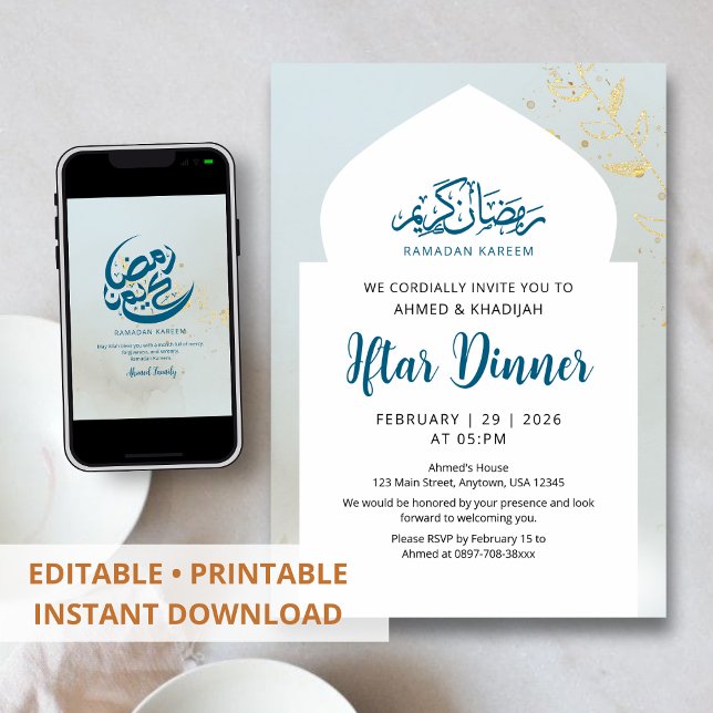 Blue Gold Sparkle Iftar Dinner Invitation Inbjudningar (Skapare uppladdad)