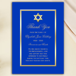 Blue Gold Star Jewish Sympathy Thank You Note Card Anteckningskort