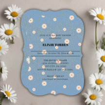 Blue Golden Daisy Glitter Glow Baby Shower