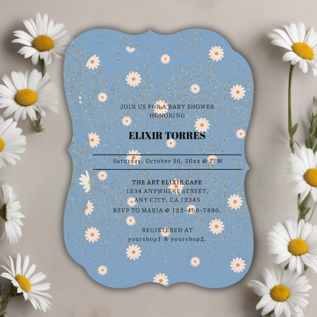 Blue Golden Daisy Glitter Glow Baby Shower Inbjudningar (Skapare uppladdad)