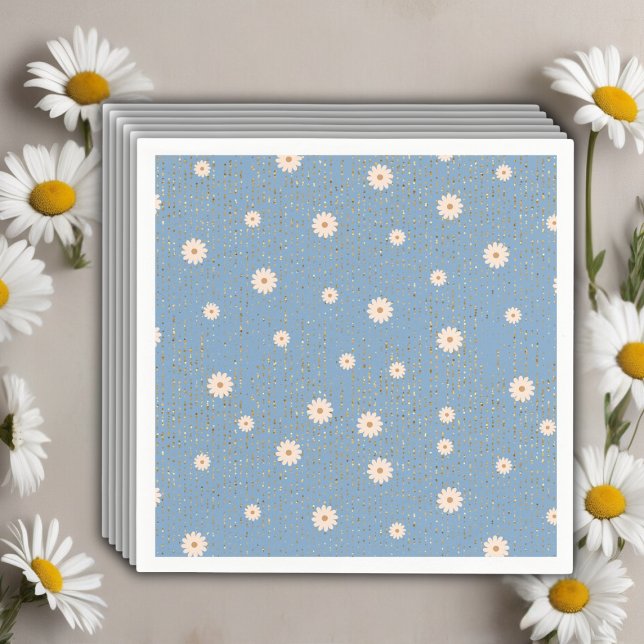Blue Golden Daisy Glitter Glow Baby Shower Pappersservett (Skapare uppladdad)