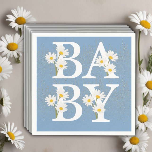 Blue Golden Daisy Glitter Glow Baby Shower Pappersservett (Skapare uppladdad)