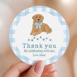 Blue Golden Retriever Birthday Thank You Favor Runt Klistermärke