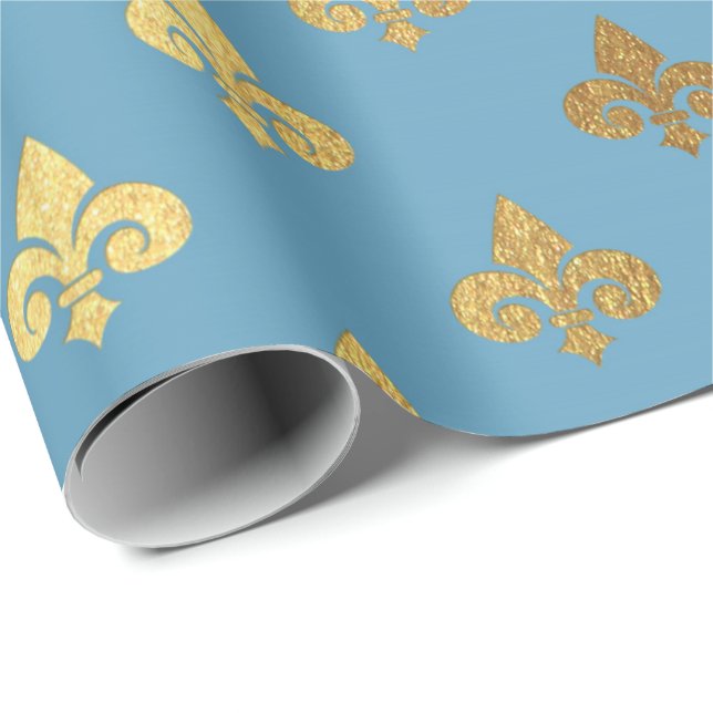 Blue Golden Royal Fior De Lise Ornament Heraldic Presentpapper (Rullad Hörn)