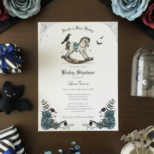 Blue Gothic Blommigt Rocking Horse Baby Shower Inbjudningar