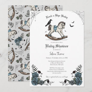 Blue Gothic Blommigt Rocking Horse Baby Shower Inbjudningar