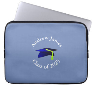 Blue grad cap - klass 2025 - ditt namn laptop fodral