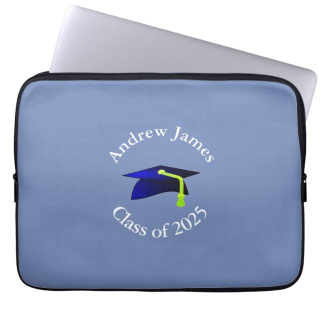 Blue grad cap - klass 2025 - ditt namn laptop fodral (Framsidan)