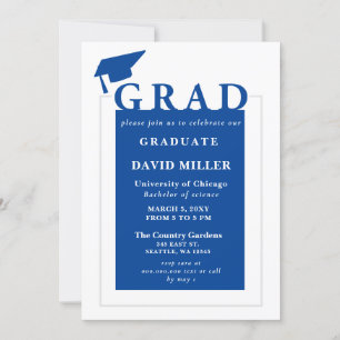 Blue Grad Modern Minimalist Studenten Inbjudningar