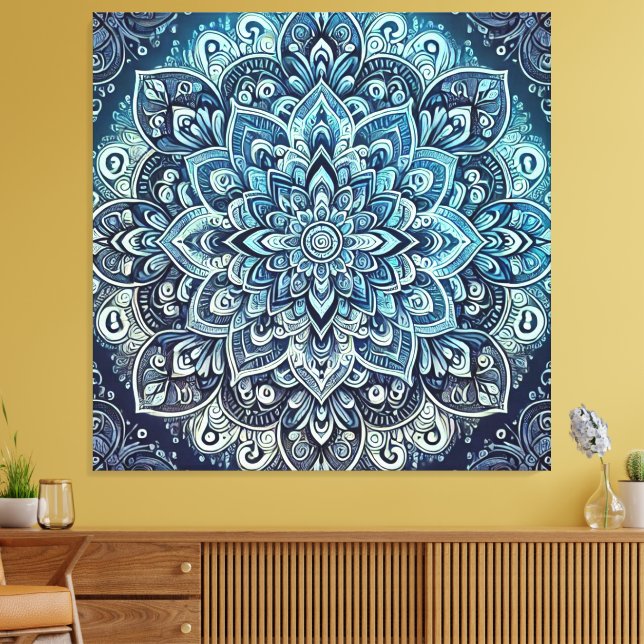Blue Gradient Mandala Design Canvastryck (Insitu (Vardagsrum))