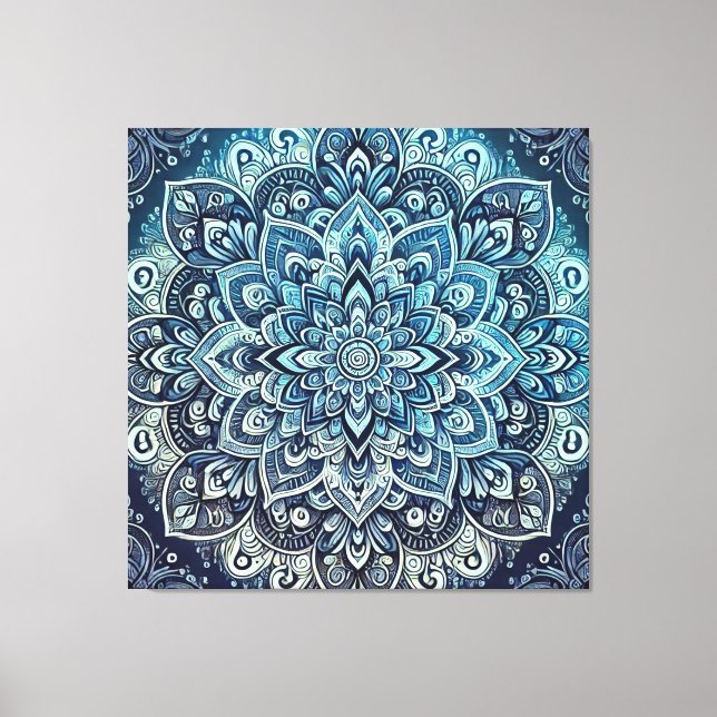 Blue Gradient Mandala Design Canvastryck (Framsida)