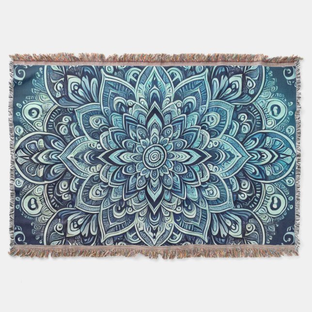 Blue Gradient Mandala Design Filt (Framsidan)
