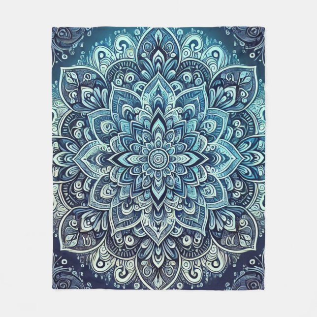 Blue Gradient Mandala Design Fleecefilt (Framsidan)