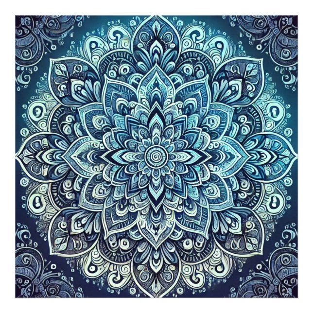 Blue Gradient Mandala Design Fototryck (Framsidan)
