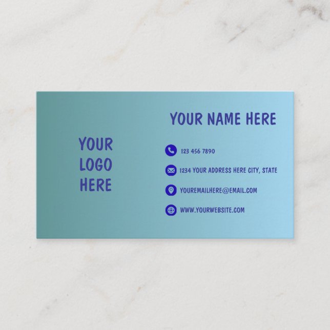 Blue Gradient Minimal Logo Business Card Visitkort (Framsida)
