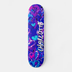 Blue Graffiti Hearts: Ride med Stil och Flair Mini Skateboard Bräda 18,5 Cm