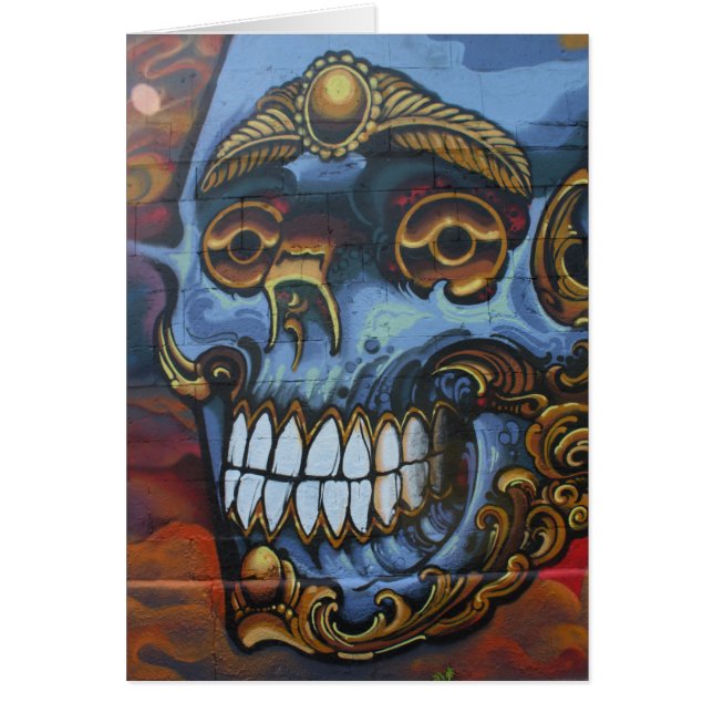 Blue Graffiti Skull Hälsningskort (Framsidan)