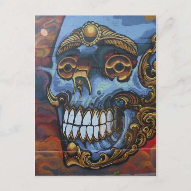 Blue Graffiti Skull Vykort (Framsida)