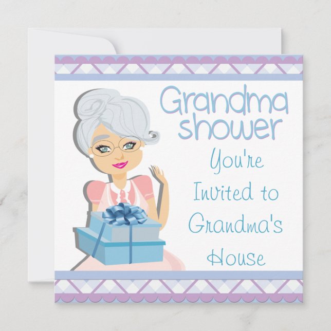 Blue Grandma Baby Shower Inbjudningar (Framsida)