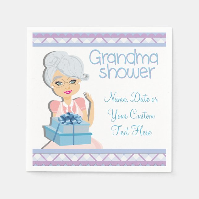 Blue Grandma Baby Shower Party Napkins Pappersservett (Framsidan)