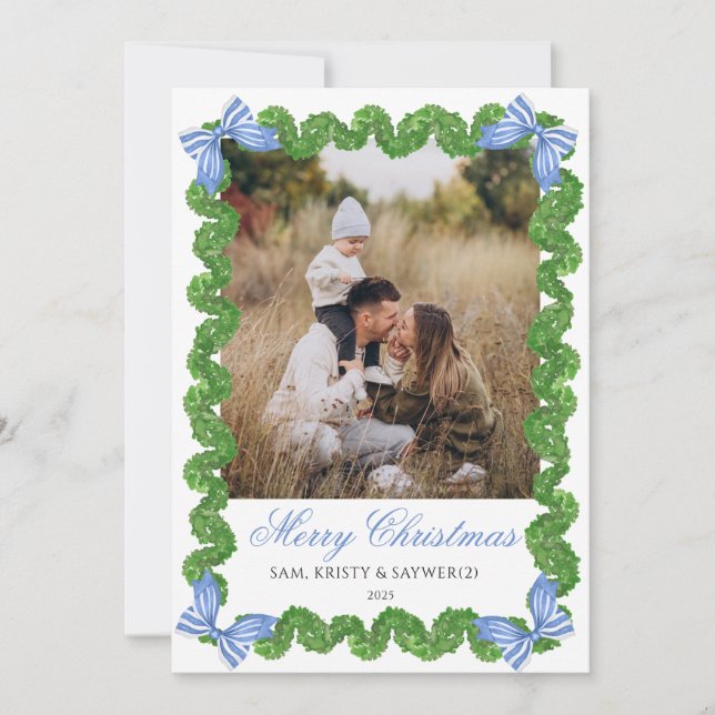 Blue Grandmillennial Family Photo Christmas Card Inbjudningar (Framsida)