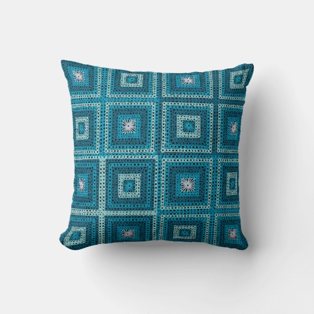 Blue Granny Square Mönster Kudde (Framsida)