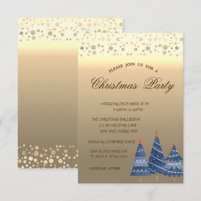 Blue Gräs Träd,Dots Corporate jul Party Inbjudningar (Fram/baksida)