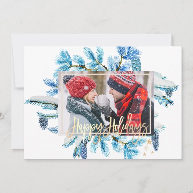 Blue Gräs Träd Grenar Photo God jul (Framsida)