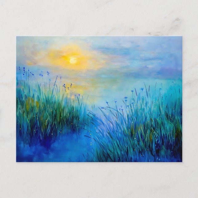 Blue Grasslands at Sunrise på morgonen Helg Vykort (Framsida)