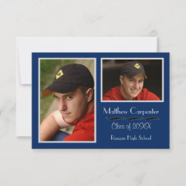 Blue & Grått 2 Photo Collage -3x5 Grad-meddelande Inbjudningar