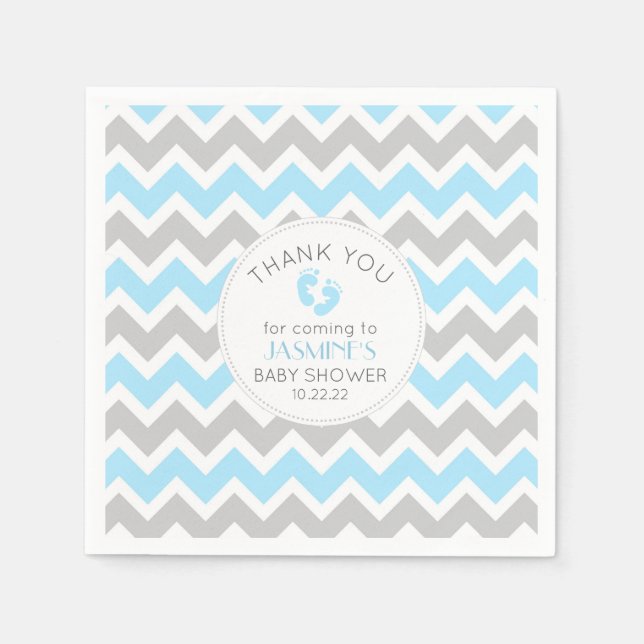 Blue Grått Baby Shower Decor, modern chevron Pappersservett (Framsidan)