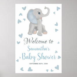 Blue Grått Boy Elephant Baby Shower Välkomstskylt Poster