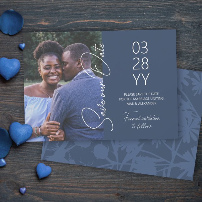Blue-Grått Bröllop spara datum Inbjudningar (slate blue anchor navy grey save the date cards, simple minimalistic elegant script save our date)