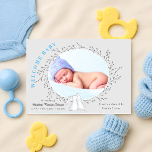 Blue Grått Bunny Pojke Birth Meddelande
